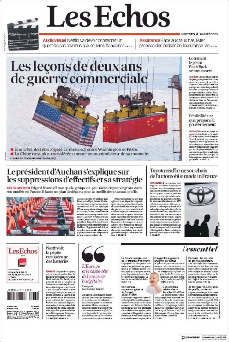 Portada de Les Echos (Francia)