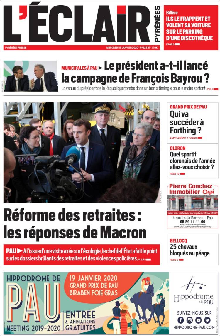 Portada de L'Eclair des Pyrénées (Francia)