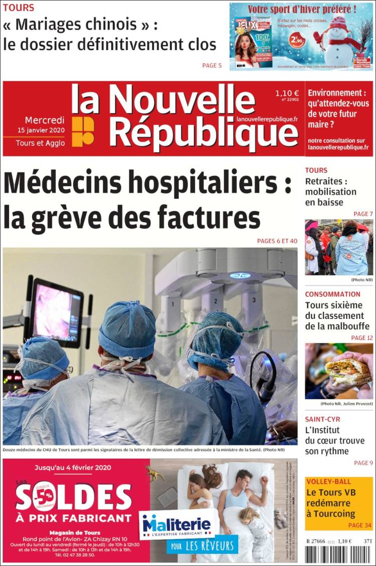 Portada de La Nouvelle Republique (Francia)