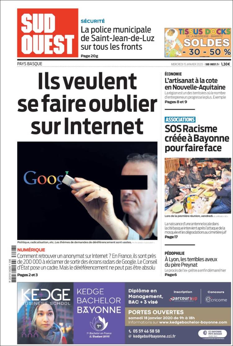 Portada de Sud Ouest (Francia)