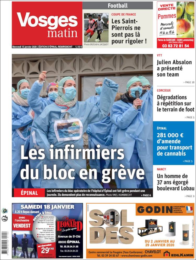 Portada de Vosges Matin (Francia)