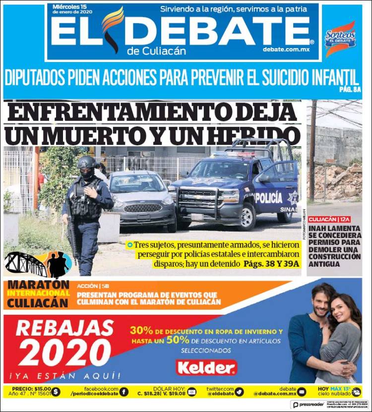 Portada de El Debate de Culiacán (México)