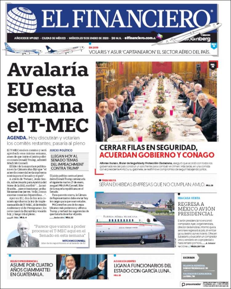 Portada de El Financiero (México)