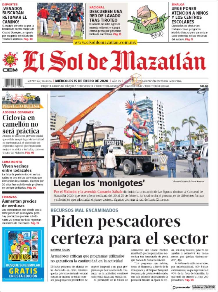 Portada de El Sol de Mazatlán (México)