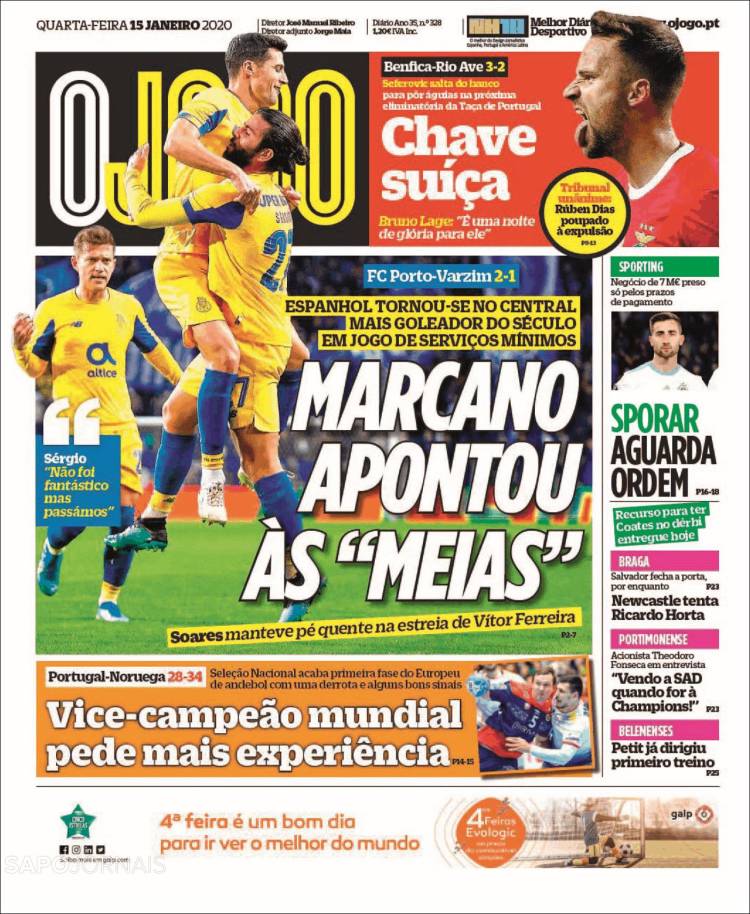 Portada de O Jogo (Portugal)