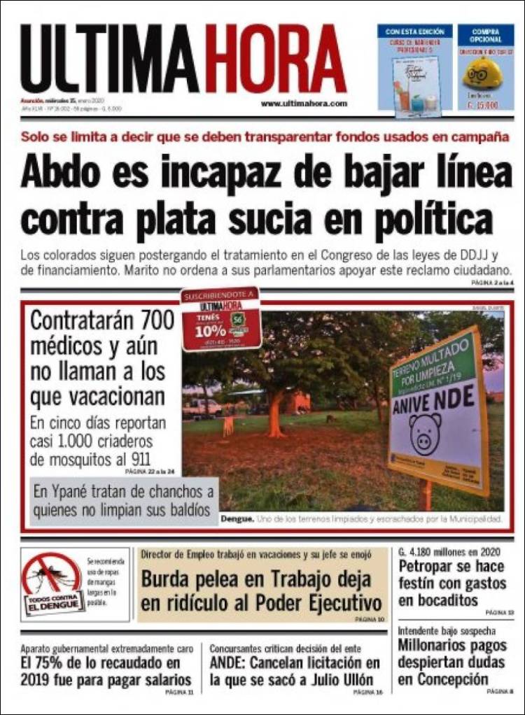 Portada de Última Hora (Paraguay)