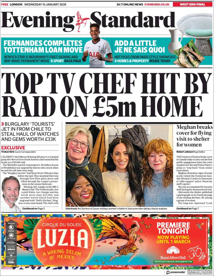 Portada de Evening Standard (Royaume-Uni)