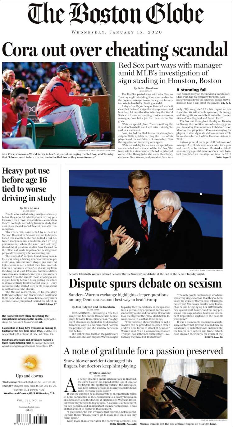 Portada de Boston Globe (USA)