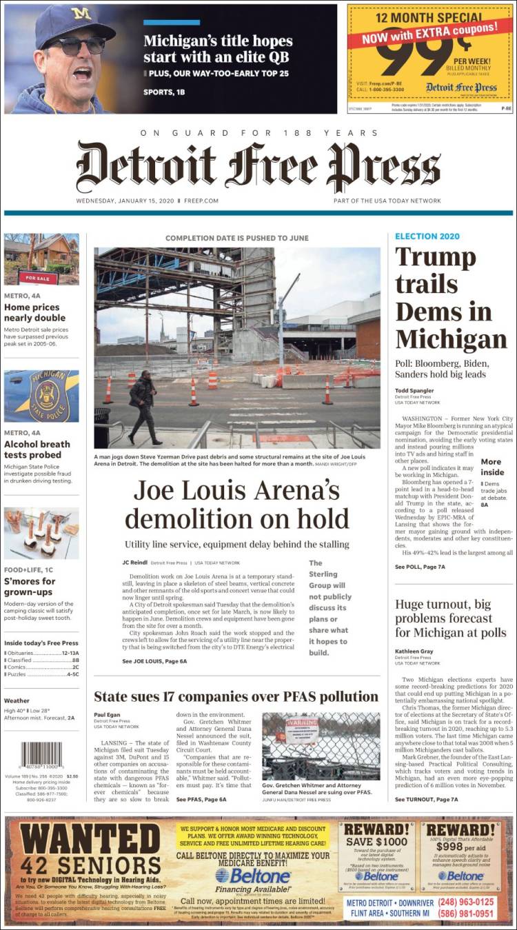 Portada de Detroit Free Press (USA)