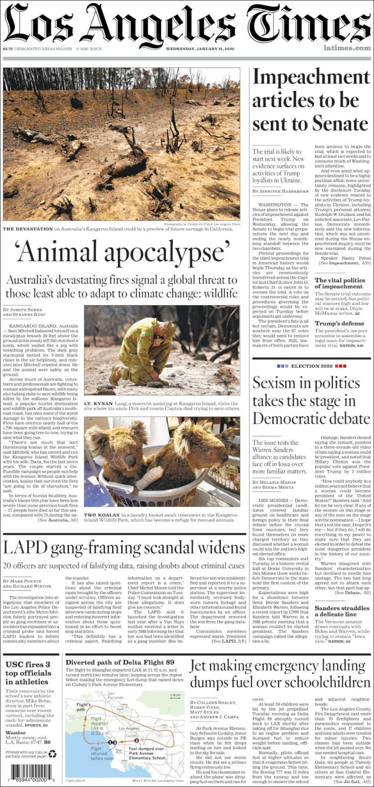 Portada de Los Angeles Times (USA)