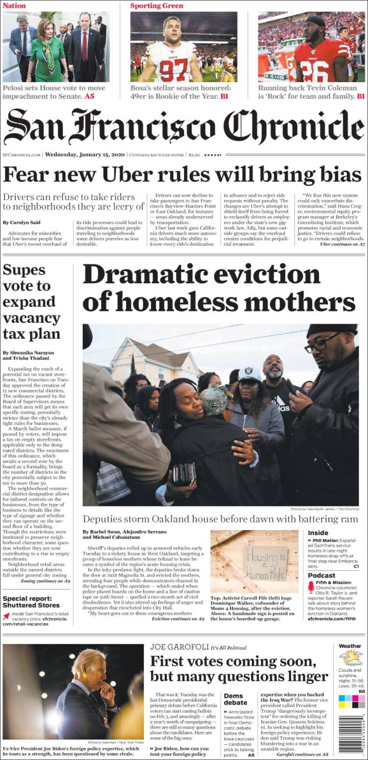 Portada de San Francisco Chronicle (USA)