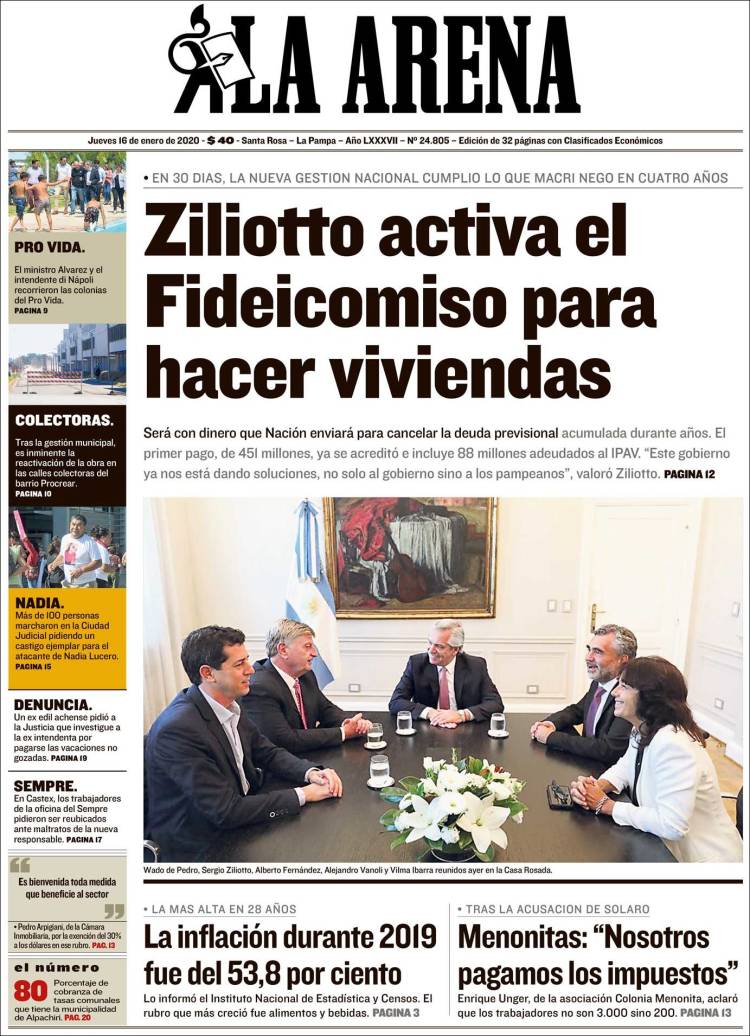 Portada de Diario La Arena (Argentina)
