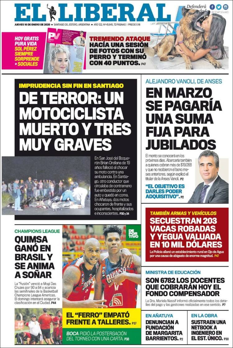 Portada de Diario El Liberal (Argentina)