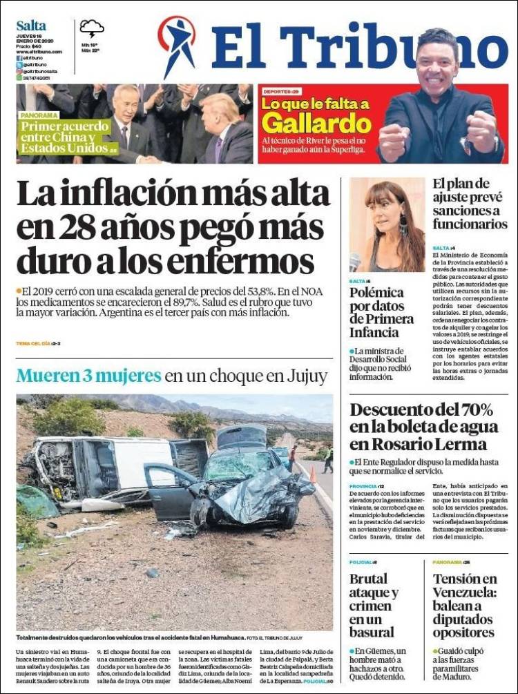 Portada de El Tribuno - Salta (Argentina)