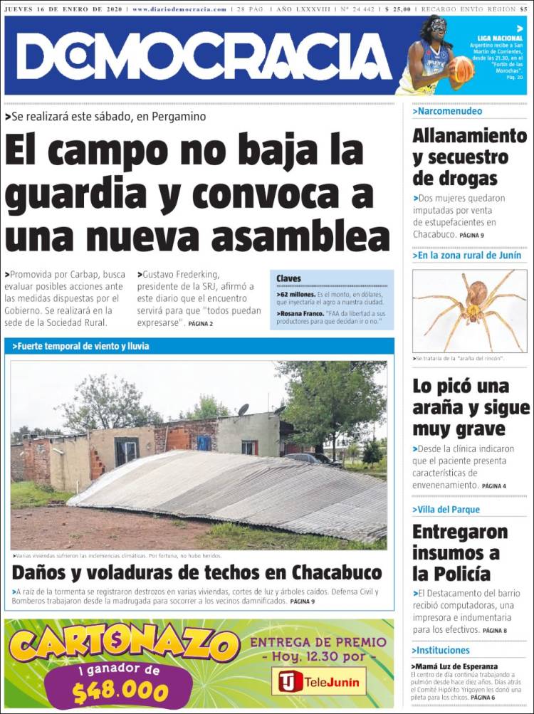 Portada de Diario Democracia (Argentina)