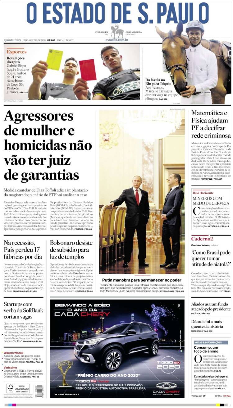 Portada de O Estado de São Paulo (Brasil)