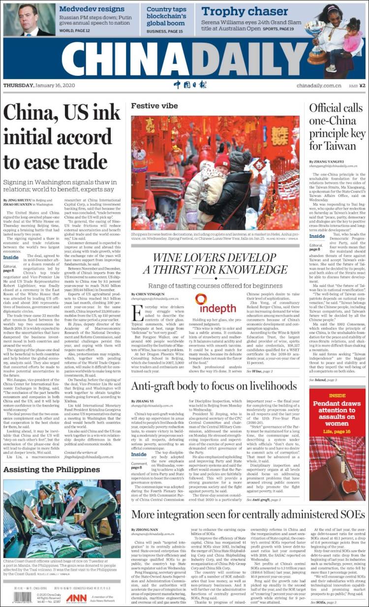 Portada de China Daily (China)