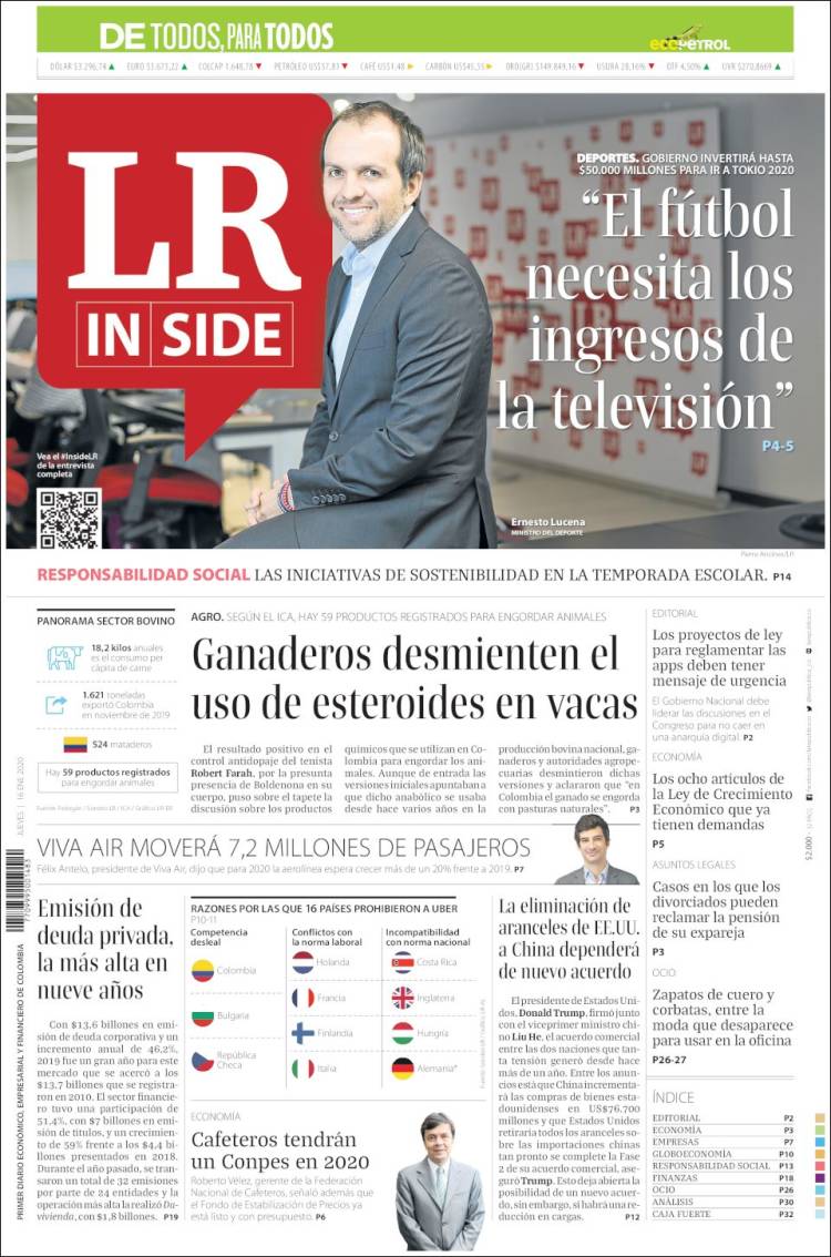 Portada de La Republica (Colombia)