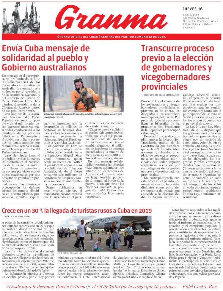 Portada de Granma (Cuba)