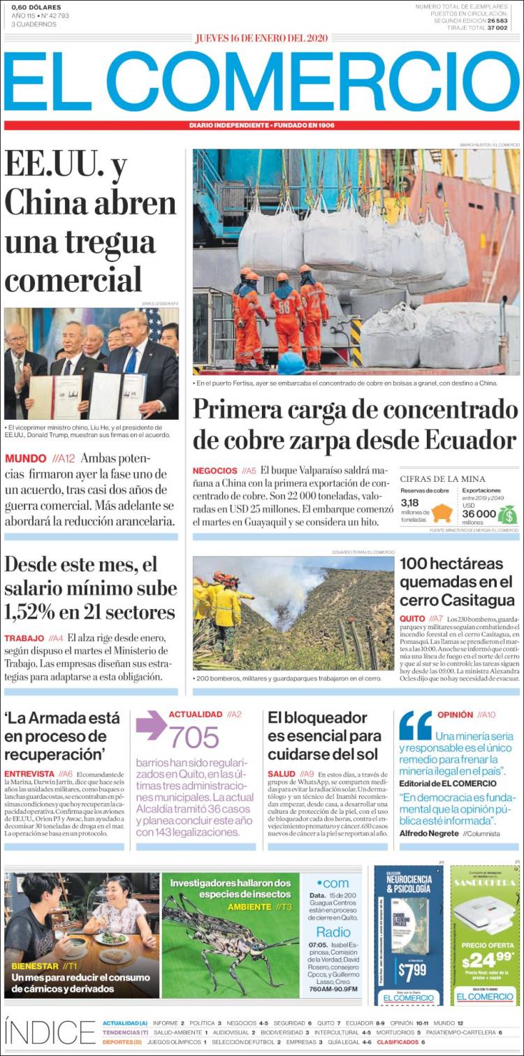 Portada de El Comercio (&Eacute;quateur)