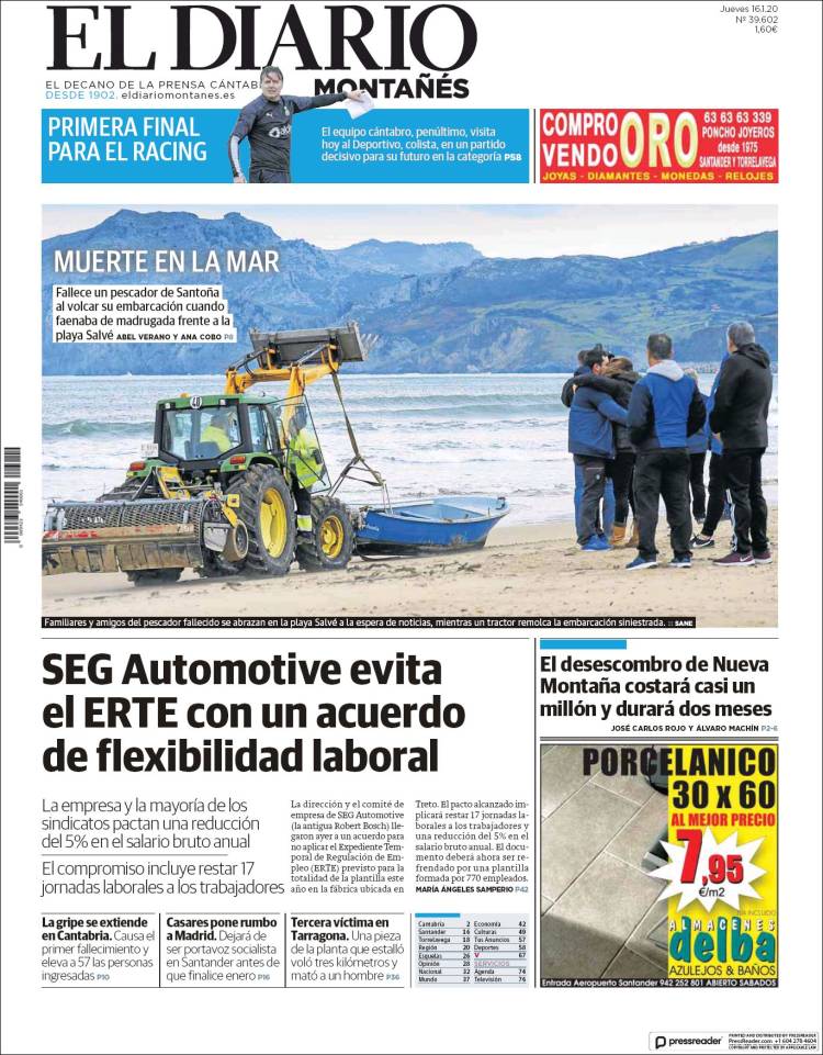 Portada de El Diario Montañés (España)