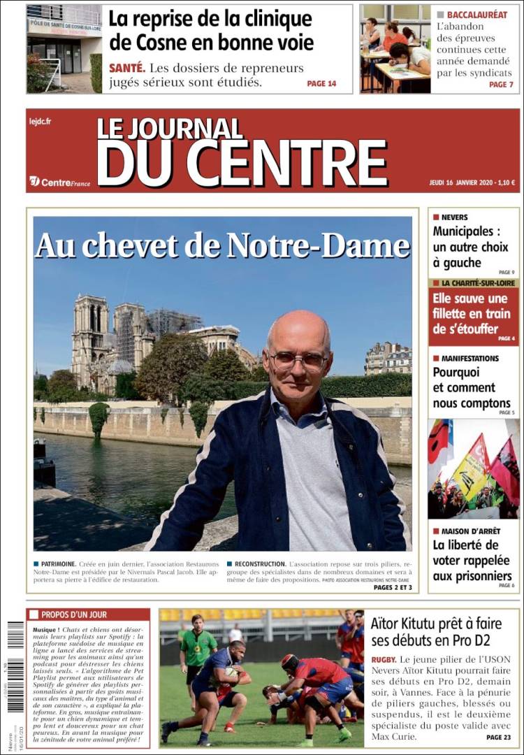 Portada de Le Journal du Centre (Francia)