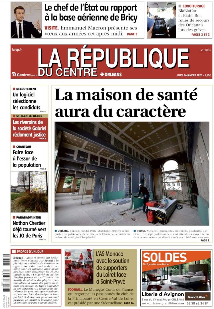 Portada de La République du Centre (Francia)