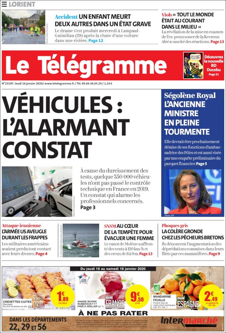 Portada de Télégramme (Francia)