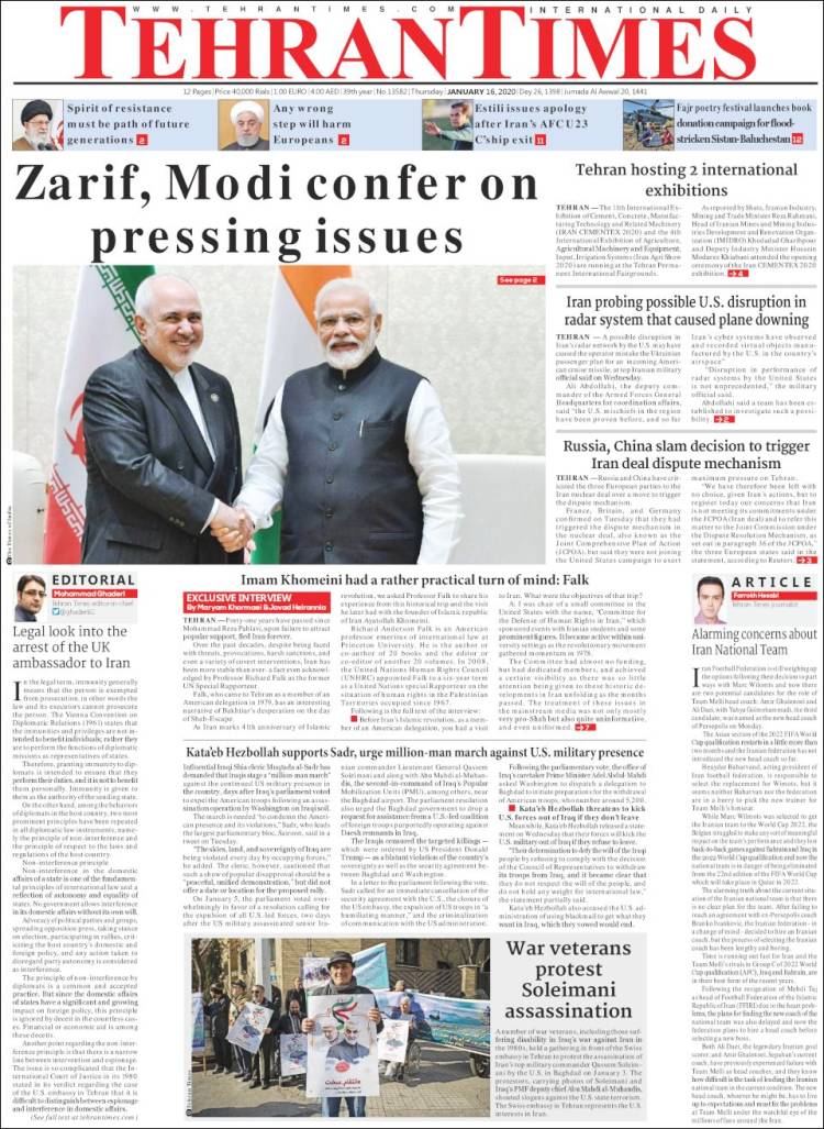 Portada de TehranTimes (Ir&aacute;n)