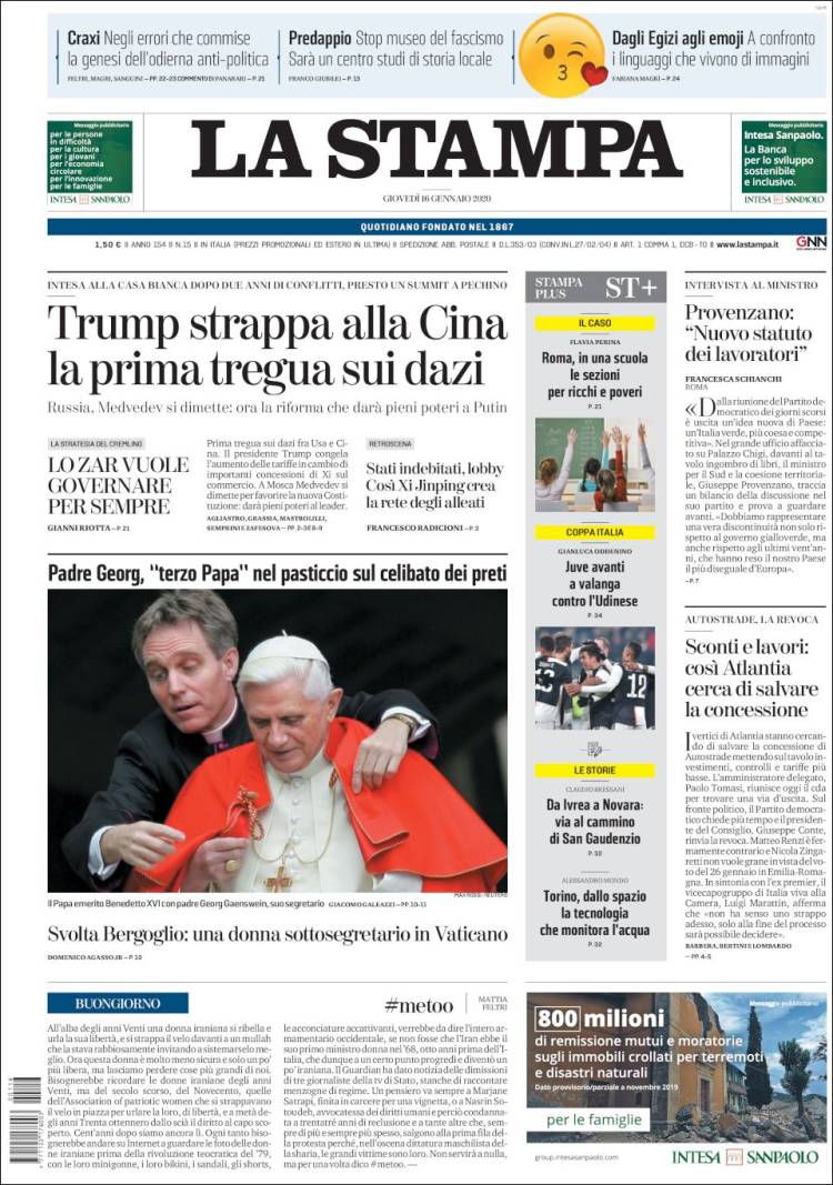 Portada de La Stampa (Italia)