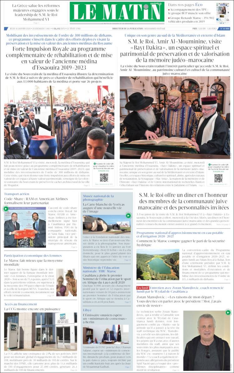 Portada de Le Matin (Marruecos)