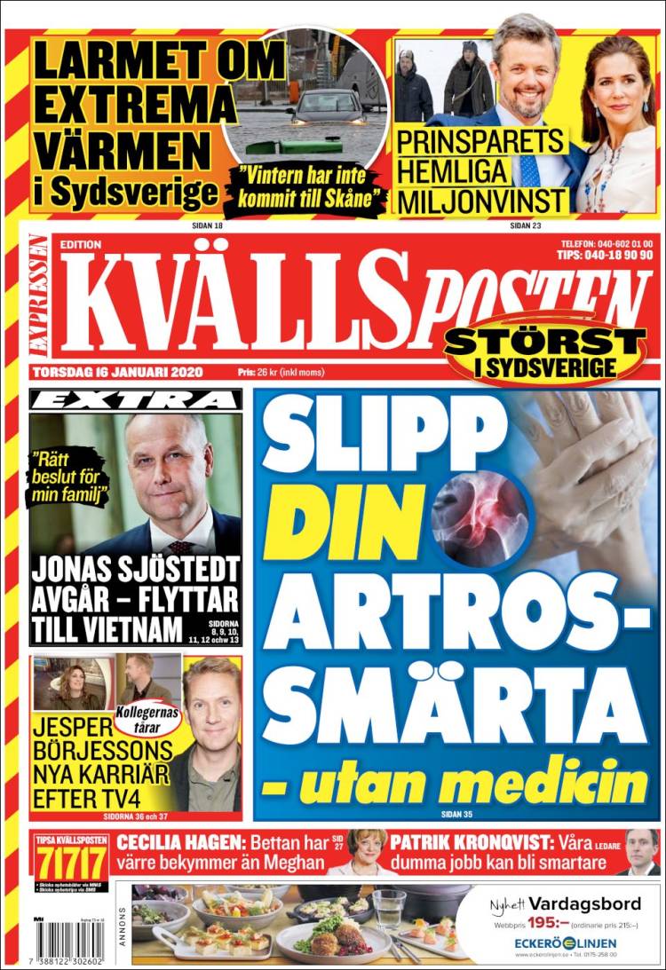 Portada de Kvällsposten (Suecia)