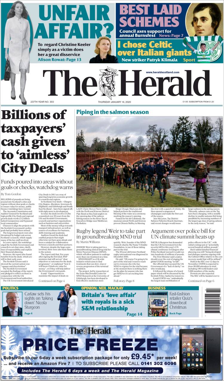 Portada de The Herald (Reino Unido)