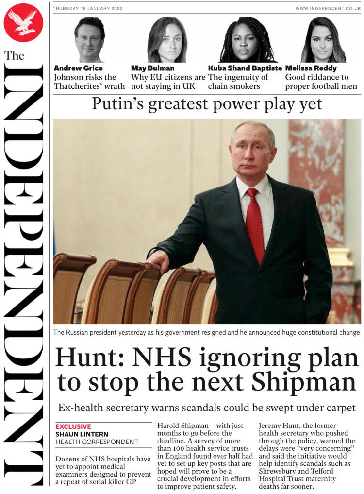 Portada de The Independent (Reino Unido)