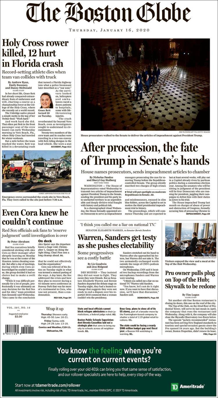 Portada de Boston Globe (USA)