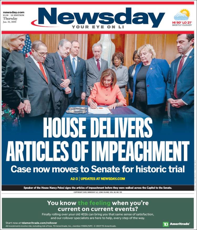 Portada de Newsday (USA)