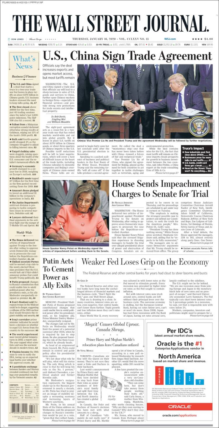 Portada de Wall Street Journal (USA)