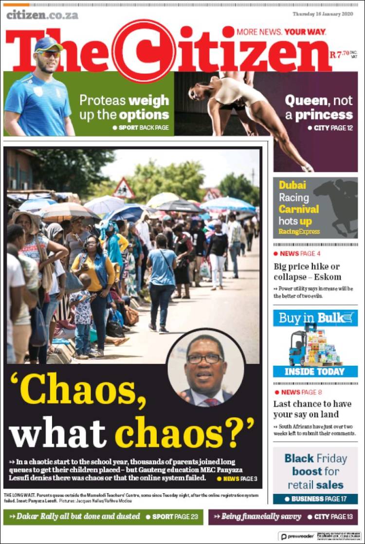 Portada de The Citizen (Sud&aacute;frica)