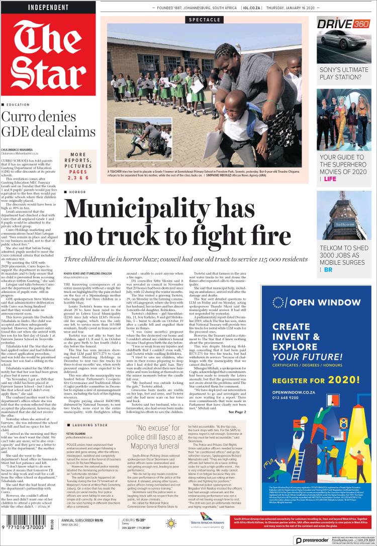 Portada de The Star (Sud&aacute;frica)