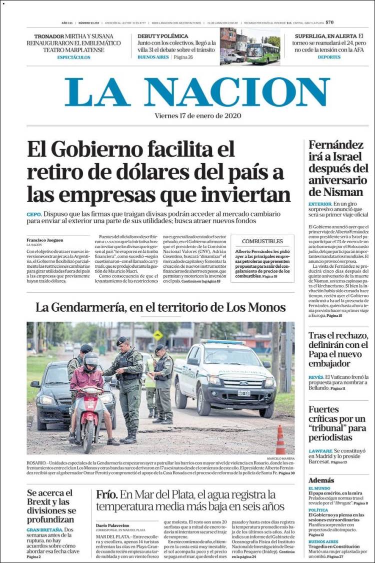 Portada de La Nación (Argentina)