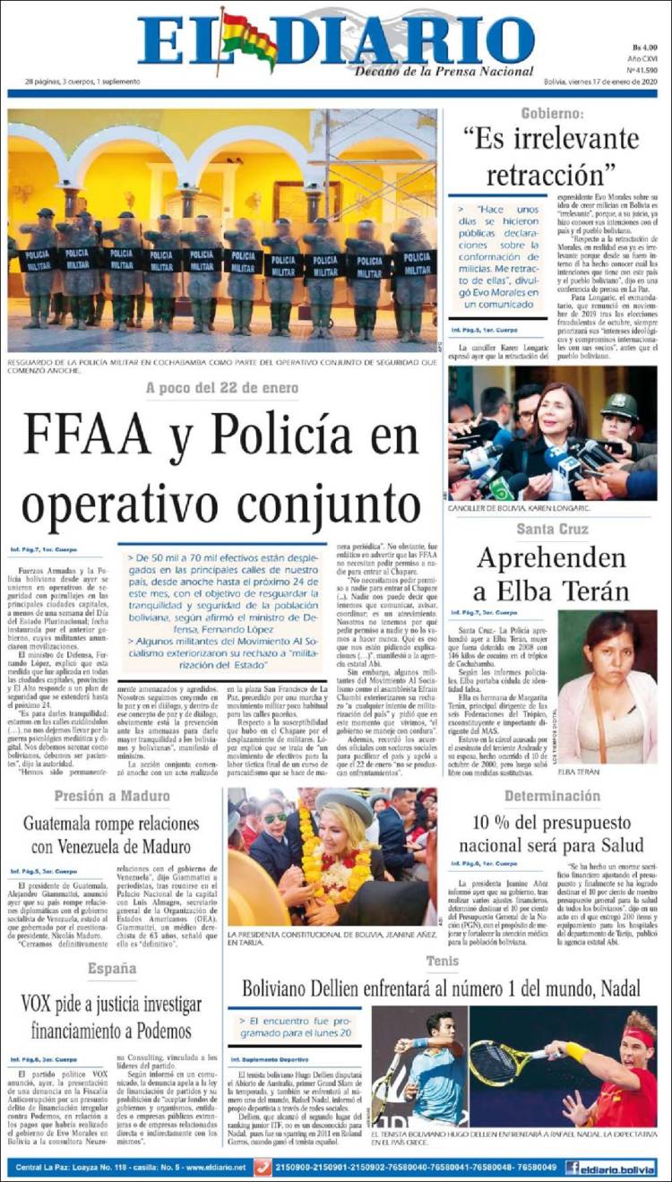 Portada de El Diario (Bolivia)