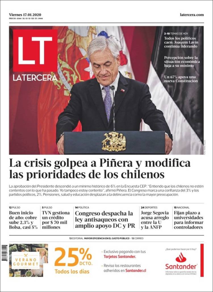 Portada de La Tercera (Chile)