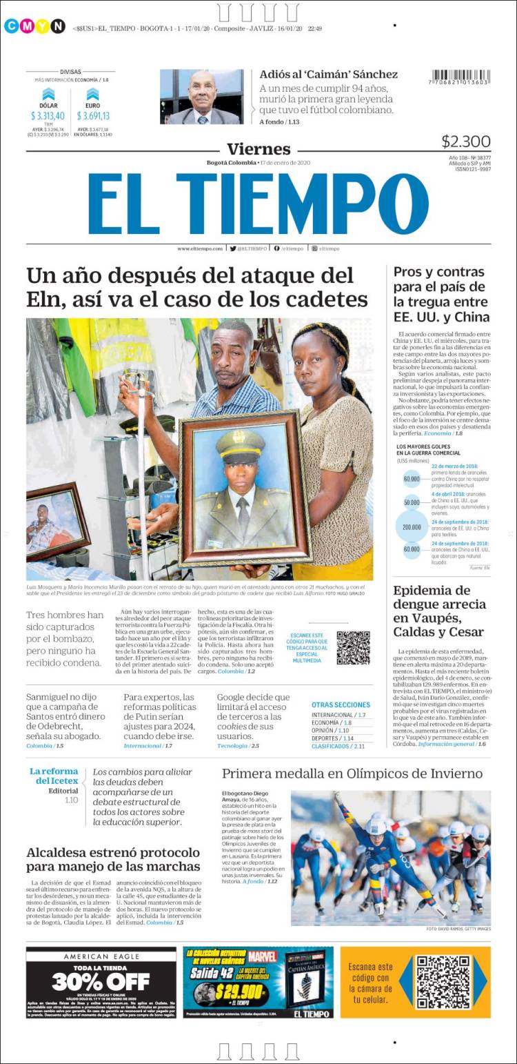 Portada de El Tiempo (Colombia)