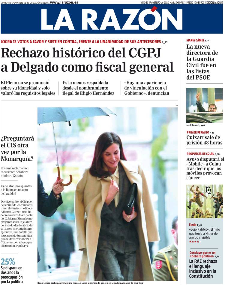 Portada de La Razón (España)