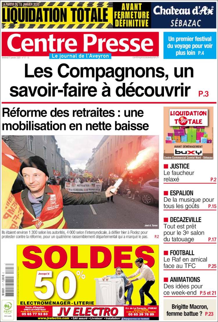 Portada de Centre Presse (Francia)