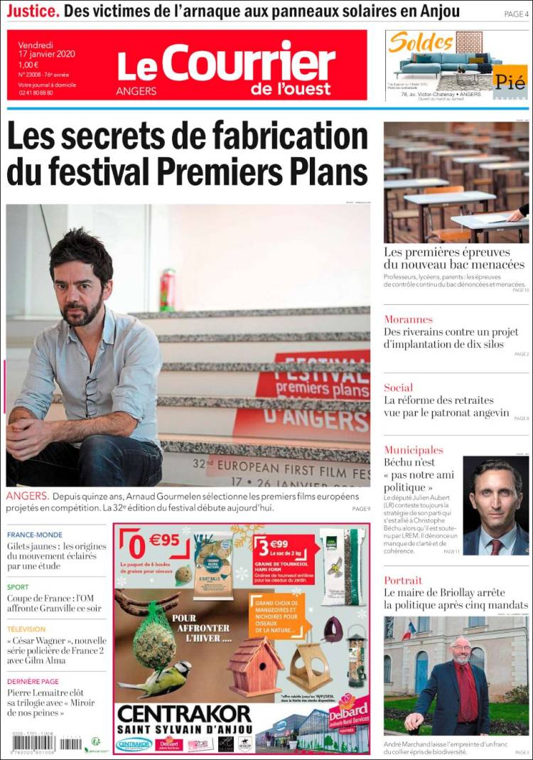 Portada de Le Courrier de l'Ouest (Francia)