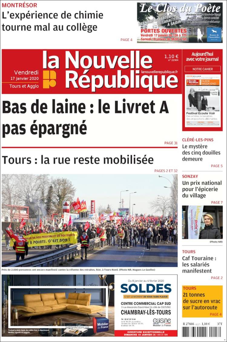 Portada de La Nouvelle Republique (Francia)