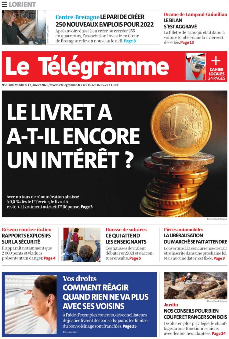 Portada de Télégramme (Francia)
