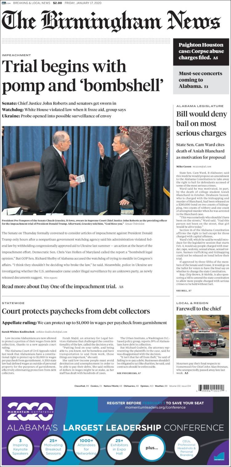 Portada de Birmingham News (USA)