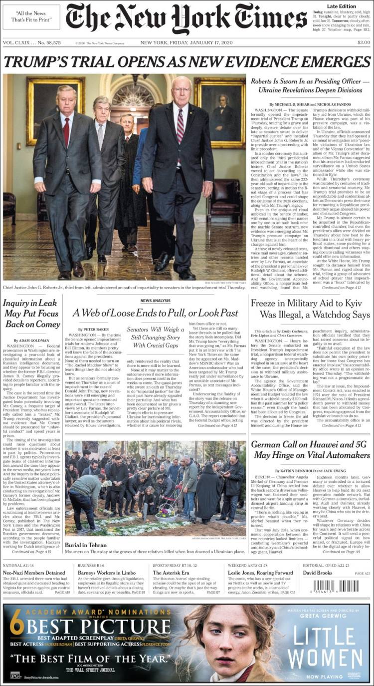 Portada de New York Times (USA)